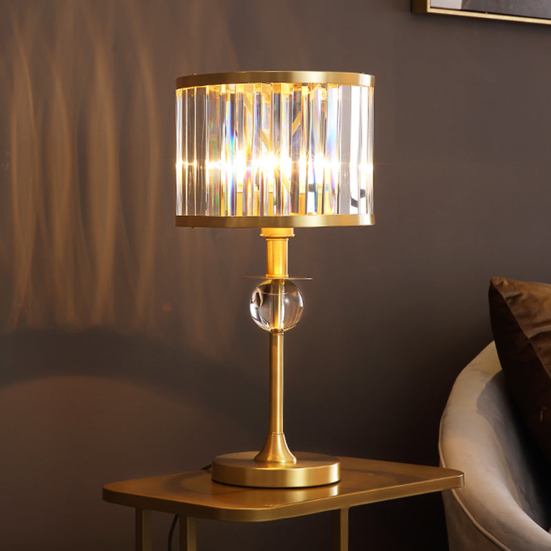 Gold Prismatic Crystal Table Lamp - Modern Night Light For Living Room