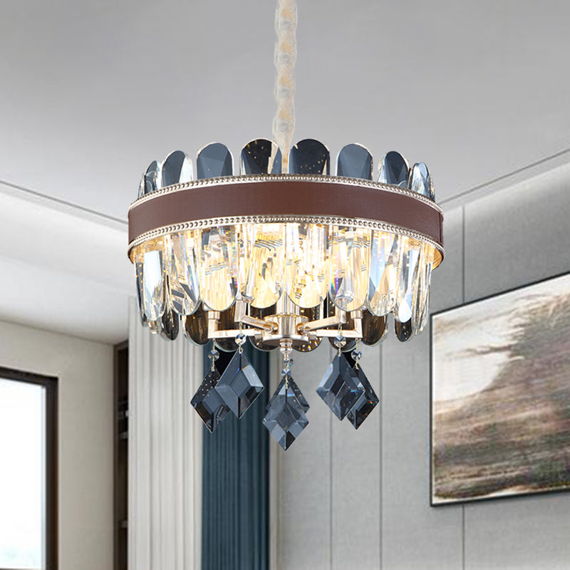 Contemporary Crystal Drum Chandelier With 5 Hanging Pendant Lights Clear