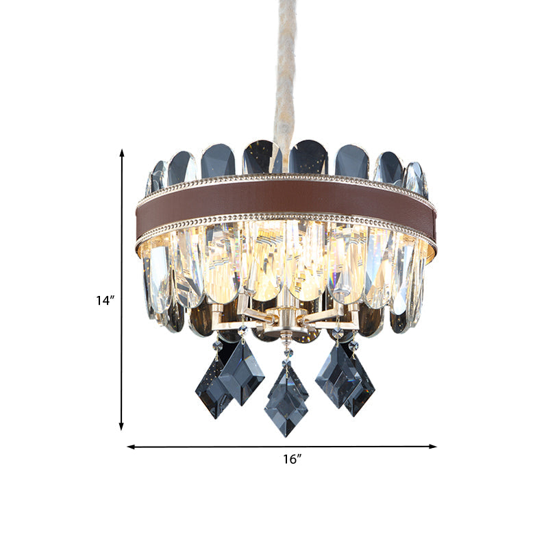 Contemporary Clear Crystal Drum Chandelier Pendant Light - 5 Heads