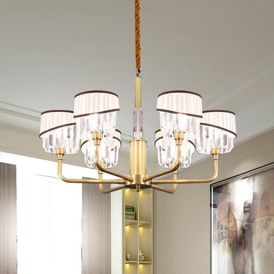 Clear Crystal Pendant Chandelier: Minimalist Brass Drum Design With Fabric Shade