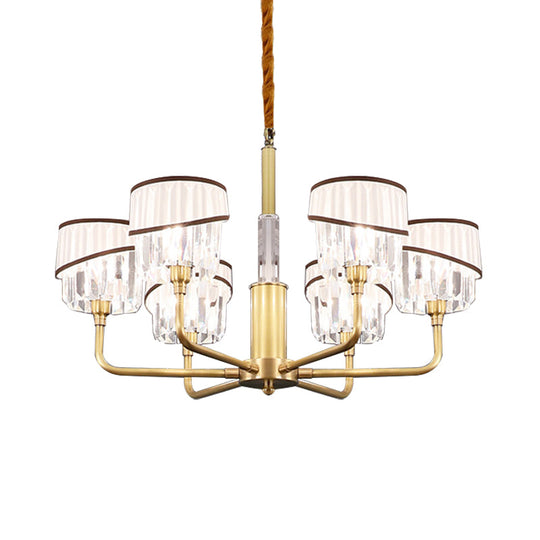 Clear Crystal Pendant Chandelier: Minimalist Brass Drum Design With Fabric Shade