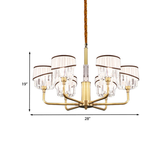 Clear Crystal Pendant Chandelier: Minimalist Brass Drum Design With Fabric Shade