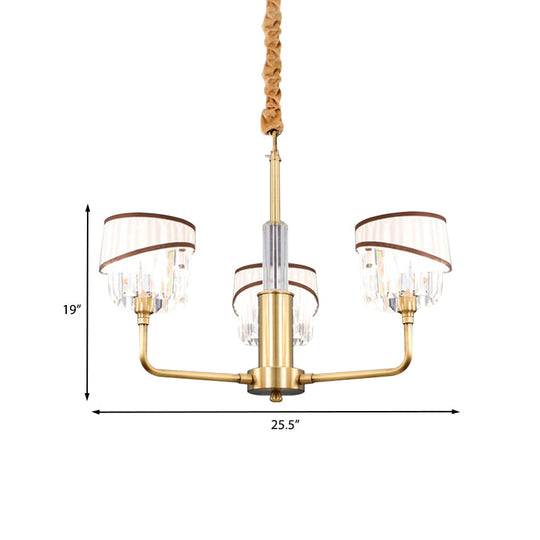 Clear Crystal Pendant Chandelier: Minimalist Brass Drum Design With Fabric Shade