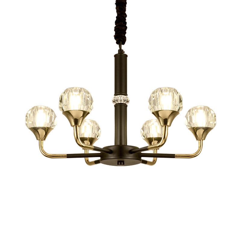 Modern Black And Gold Chandelier Light Fixture With Crystal Shades - 6/8 Head Living Room Suspension