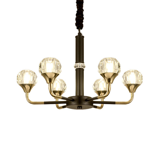 Modern Black And Gold Chandelier Light Fixture With Crystal Shades - 6/8 Head Living Room Suspension