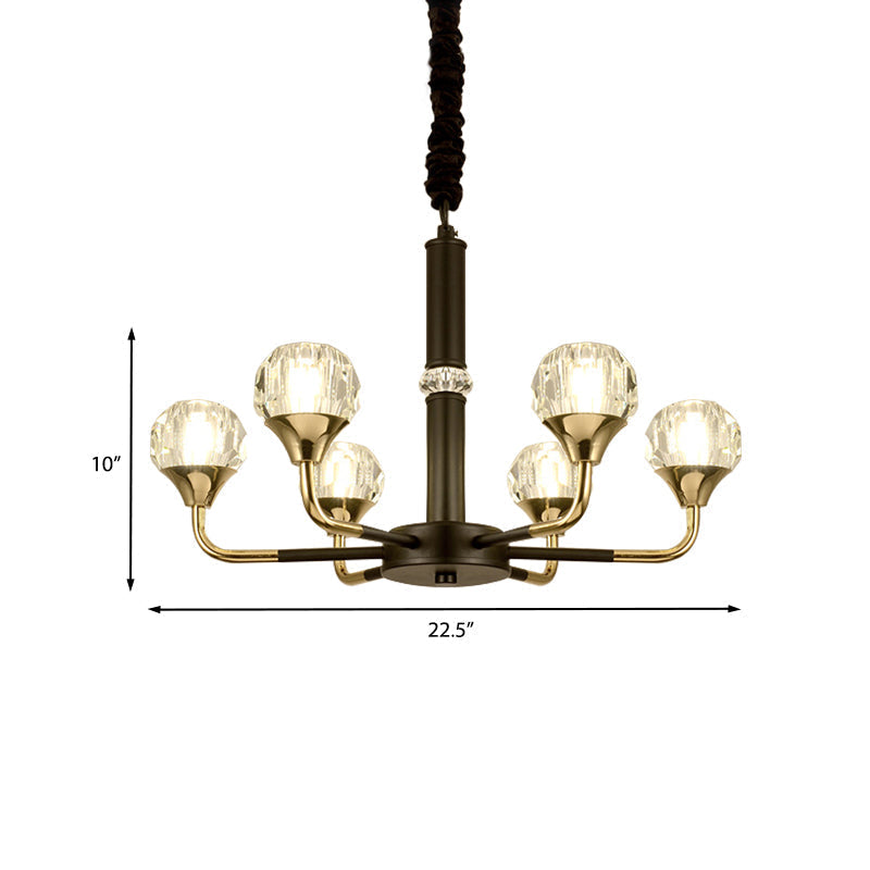 Modern Black And Gold Chandelier Light Fixture With Crystal Shades - 6/8 Head Living Room Suspension