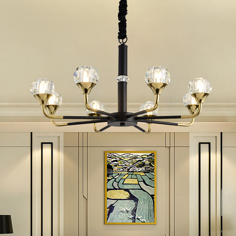 Modern Black And Gold Chandelier Light Fixture With Crystal Shades - 6/8 Head Living Room Suspension