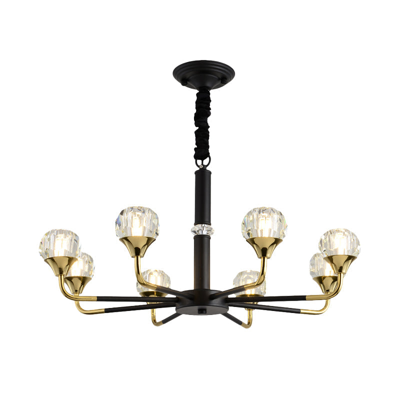 Modern Black And Gold Chandelier Light Fixture With Crystal Shades - 6/8 Head Living Room Suspension