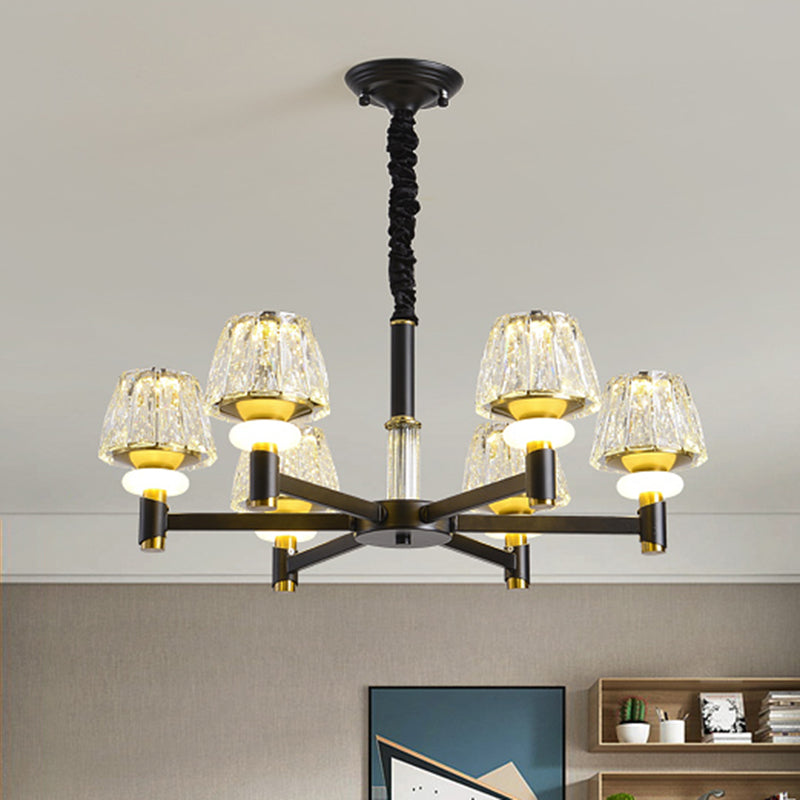 6/8-Head Black Chandelier With Cone Faceted Crystal Pendant Light - Elegant Sputnik Design & Simple