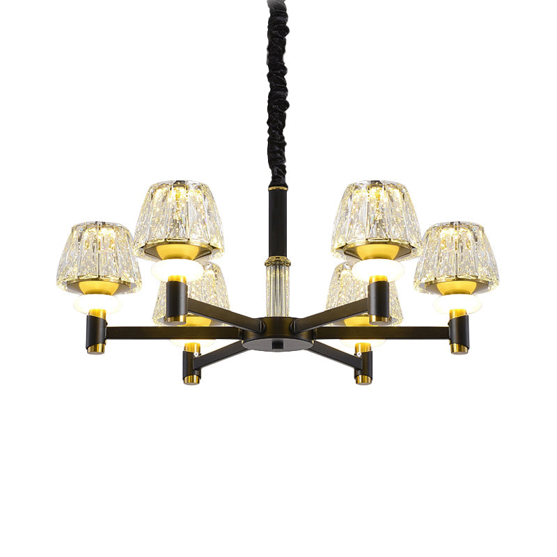 6/8-Head Black Chandelier With Cone Faceted Crystal Pendant Light - Elegant Sputnik Design & Simple