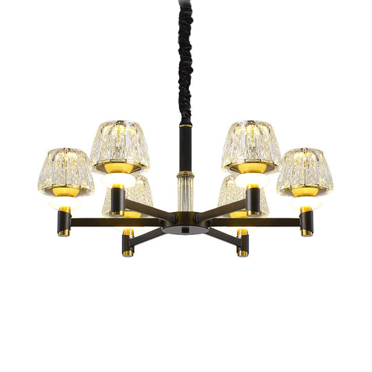 6/8-Head Black Chandelier With Cone Faceted Crystal Pendant Light - Elegant Sputnik Design & Simple