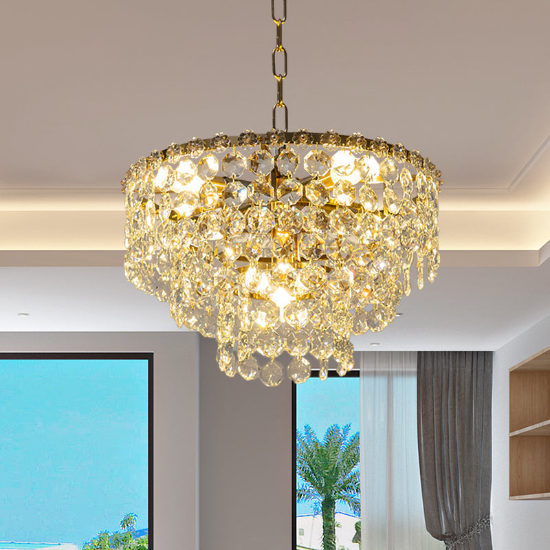 Minimalist Clear Crystal Ball Pendant Chandelier - 5 Heads Round Layered Design For Dining Room