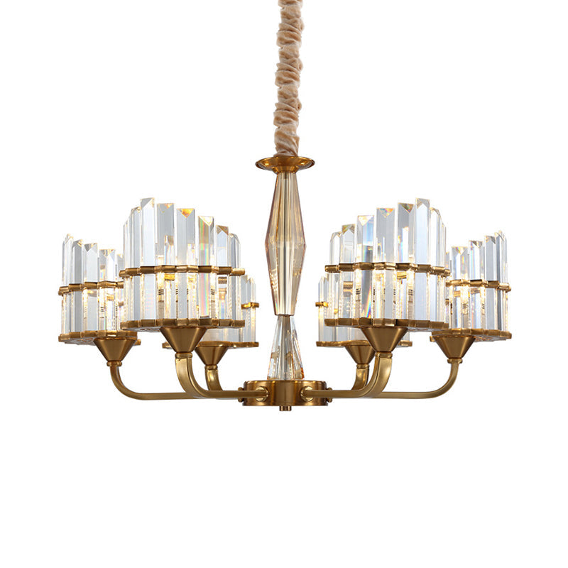 Modern Curved Chandelier With Faceted Crystal: Gold Finish 3/6-Light Pendant For Living Room