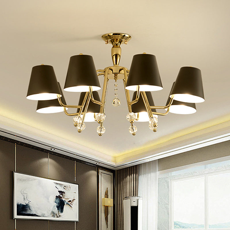 Conical Semi-Mount Black 6/8-Light Ceiling Light with Crystal Orb Accent for Living Room