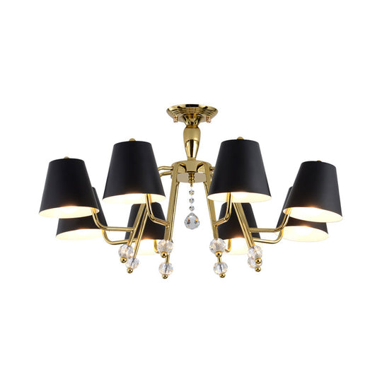 Conical Semi-Mount Black 6/8-Light Ceiling Light with Crystal Orb Accent for Living Room