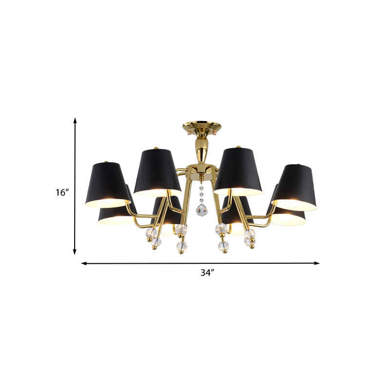 Conical Semi-Mount Black 6/8-Light Ceiling Light with Crystal Orb Accent for Living Room