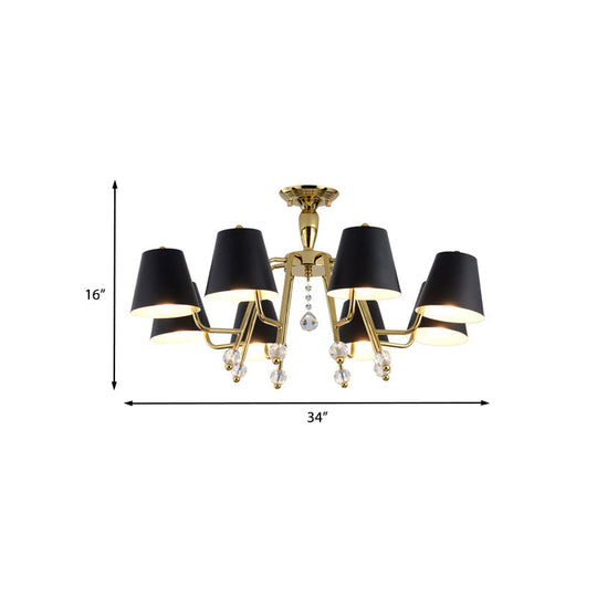 Conical Semi-Mount Black 6/8-Light Ceiling Light With Crystal Orb Accent For Living Room