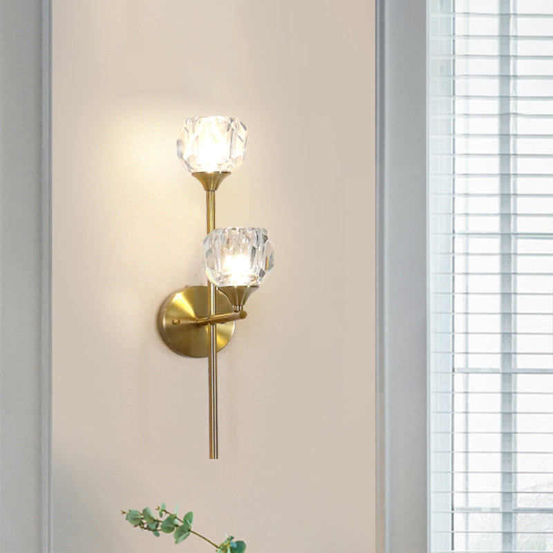 Simple Style Faceted Crystal 2-Head Gold Wall Mounted Lighting