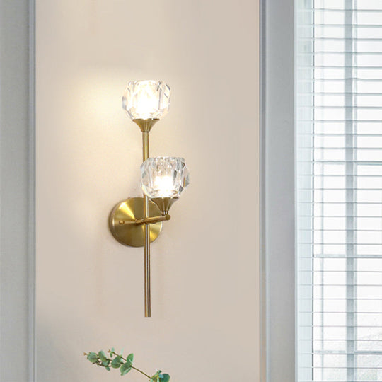 Simple Style Faceted Crystal 2-Head Gold Wall Mounted Lighting