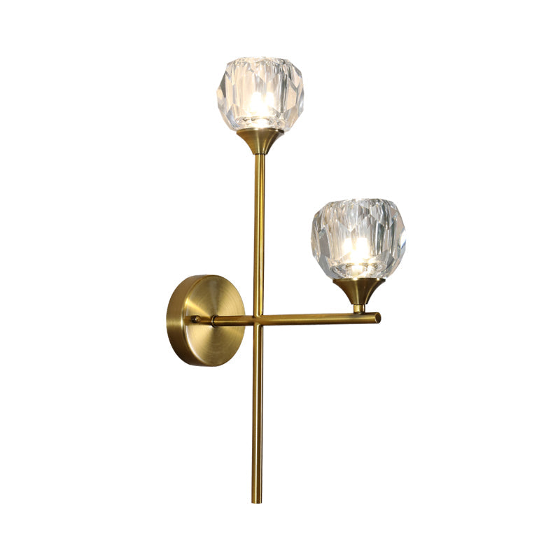 Simple Style Faceted Crystal 2-Head Gold Wall Mounted Lighting