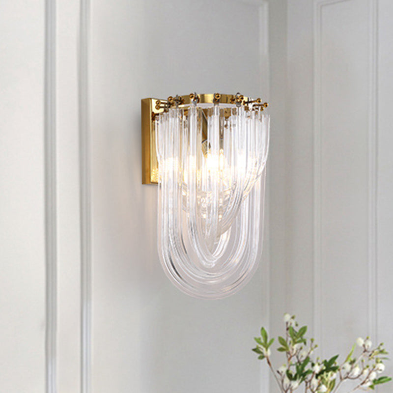 Gold Oval Wall Lamp With Twisted Crystal Shade