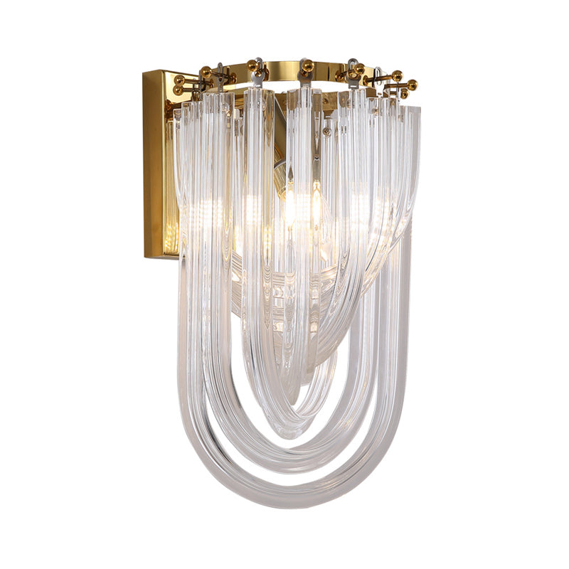 Gold Oval Wall Lamp With Twisted Crystal Shade