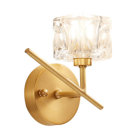 Modern Brass Wall Light With Clear Crystal Shade - Perfect For Bedroom Lighting