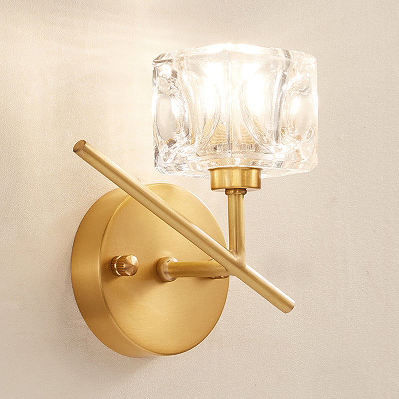 Modern Brass Wall Light With Clear Crystal Shade - Perfect For Bedroom Lighting