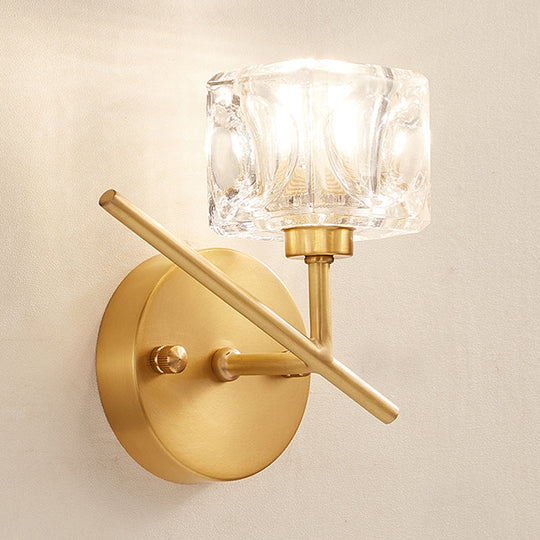 Modern Brass Wall Light With Clear Crystal Shade - Perfect For Bedroom Lighting