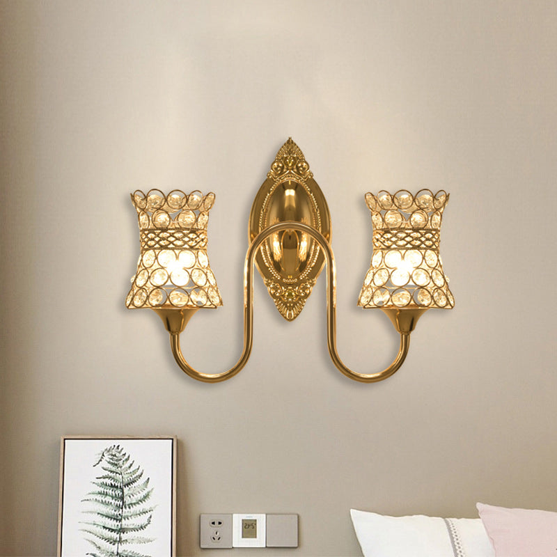 Gold Modern Metal Wall Sconce With Crystal Swirl Design And Dual Lighting