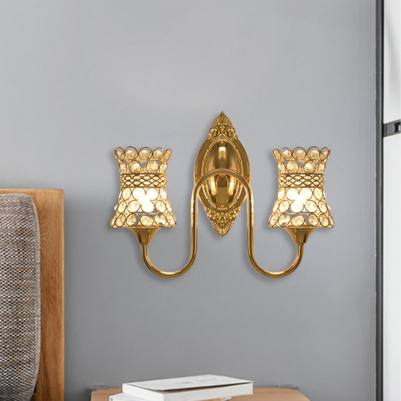 Gold Modern Metal Wall Sconce With Crystal Swirl Design And Dual Lighting