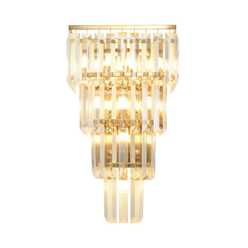 Minimalist Crystal Block Tiered Wall Light - 7 Gold Finish Sconce