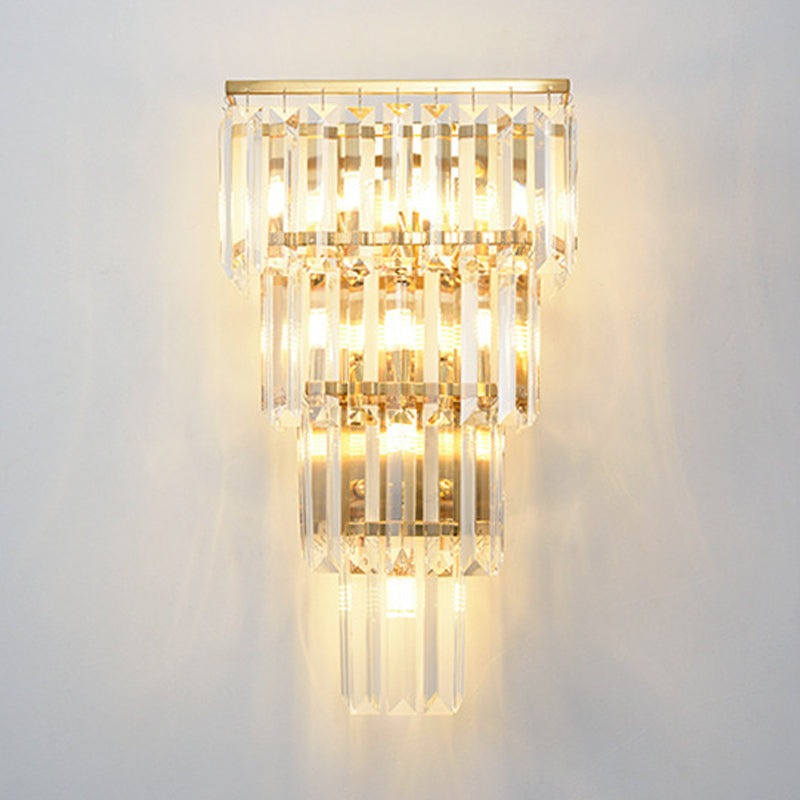 Minimalist Crystal Block Tiered Wall Light - 7 Gold Finish Sconce