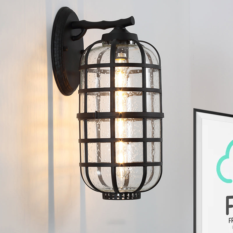 Industrial Wall Mounted Outdoor Lamp With Seedy Glass And Single Bulb In Black/Bronze 5.5-8 Wide