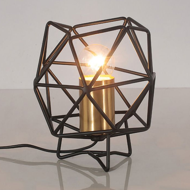 6/12.5 Wide Geometric Cage Metal Table Light - Retro Industrial Bedside Lamp In Black