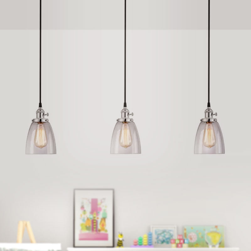 Conical Clear Glass Pendant Light Set - 3 Lights, Industrial Style, Chrome Finish