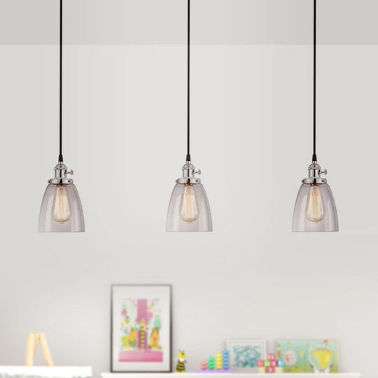 Conical Clear Glass Pendant Light Set - 3 Lights, Industrial Style, Chrome Finish