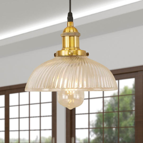 Dome Pendant Ceiling Light: Industrial Ribbed Glass - Black/Bronze/Rust Finish 1 Light Dining Room