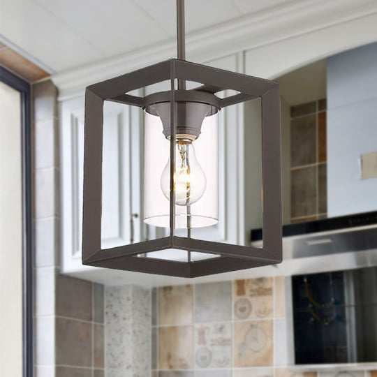 Industrial Black Cylinder Glass Pendant Light - Clear Glass - Living Room Ceiling Fixture