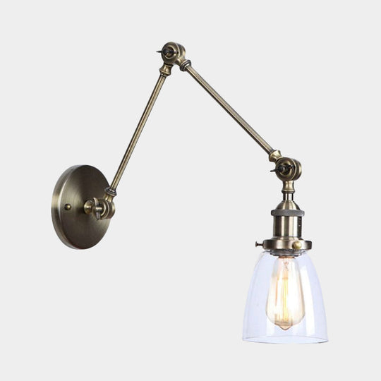 Antique Clear Glass Tapered Beside Sconce Light Fixture - 1 Swing Arm Wall Lamp (Black/Silver/Brass)