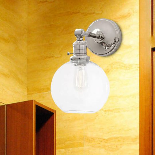 Industrial Wall Lamp Fixture: Clear Glass Chrome/Nickel Sconce Light Globe 1-Light For Living Room