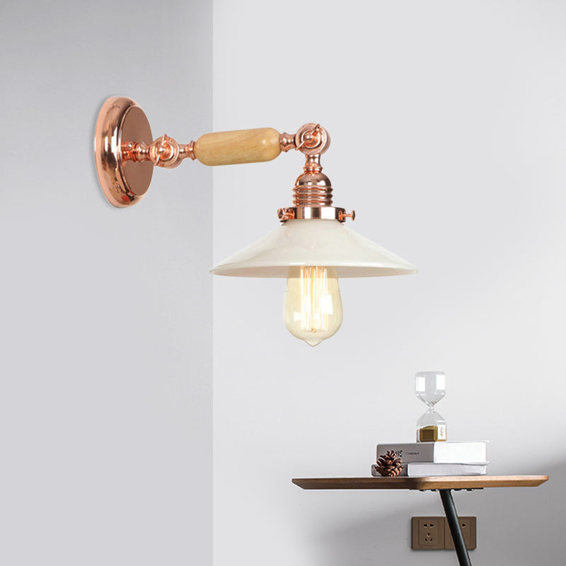 Industrial Rose Gold Glass Cone Wall Sconce Light Fixture With Opal Shade