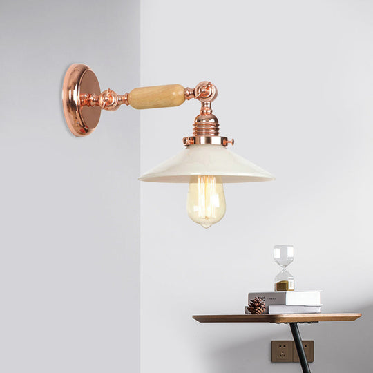 Industrial Rose Gold Glass Cone Wall Sconce Light Fixture With Opal Shade