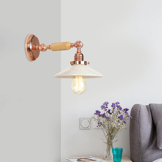 Industrial Rose Gold Glass Cone Wall Sconce Light Fixture With Opal Shade