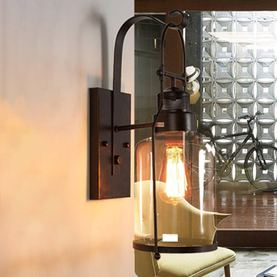 Industrial Clear Glass Wall Sconce With Cage And 1 Light