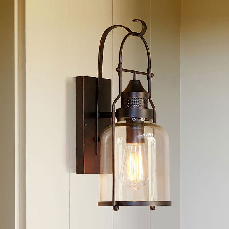 Clear Glass Wall Sconce - Traditional Rustic Cylinder Lamp For Corridors