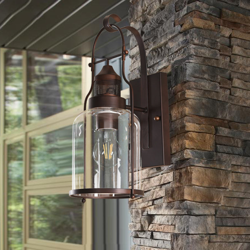 Clear Glass Wall Sconce - Traditional Rustic Cylinder Lamp For Corridors