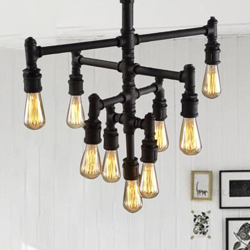 Rustic Water Pipe Farmhouse Pendant Light Fixture - Tiered Design, 9/13 Lights