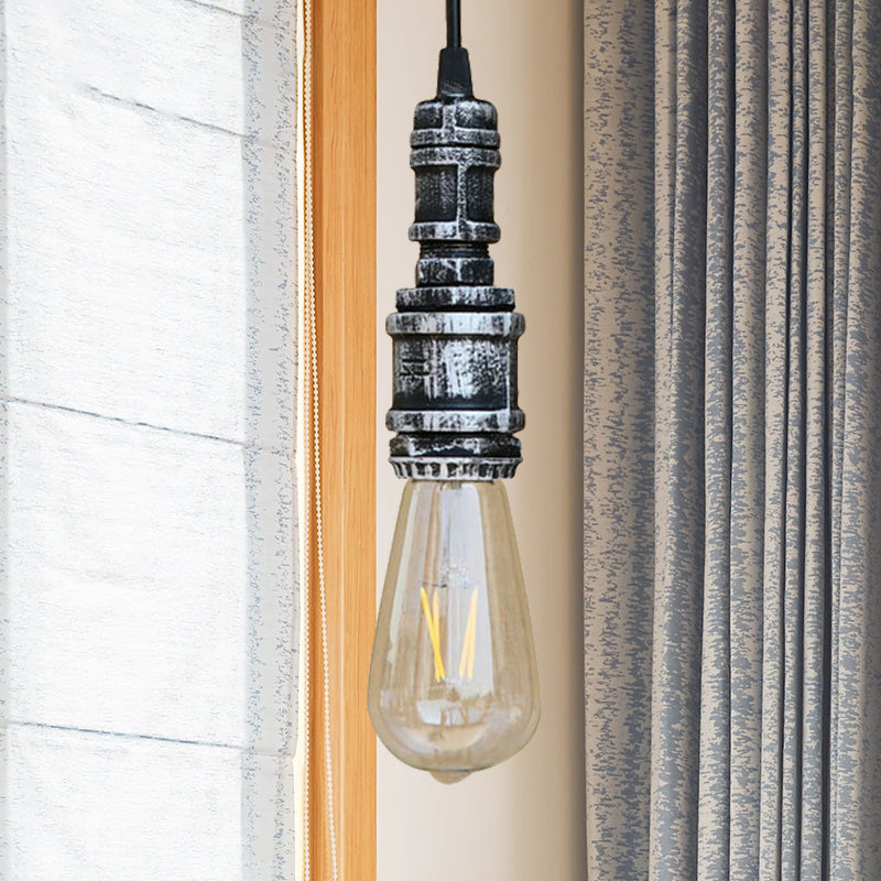 Rustic Style 1-Light Bare Bulb Hanging Light With Wrought Iron Ceiling Fixture - Ideal For Bathrooms