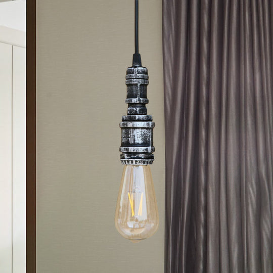 Rustic Style 1-Light Bare Bulb Hanging Light With Wrought Iron Ceiling Fixture - Ideal For Bathrooms